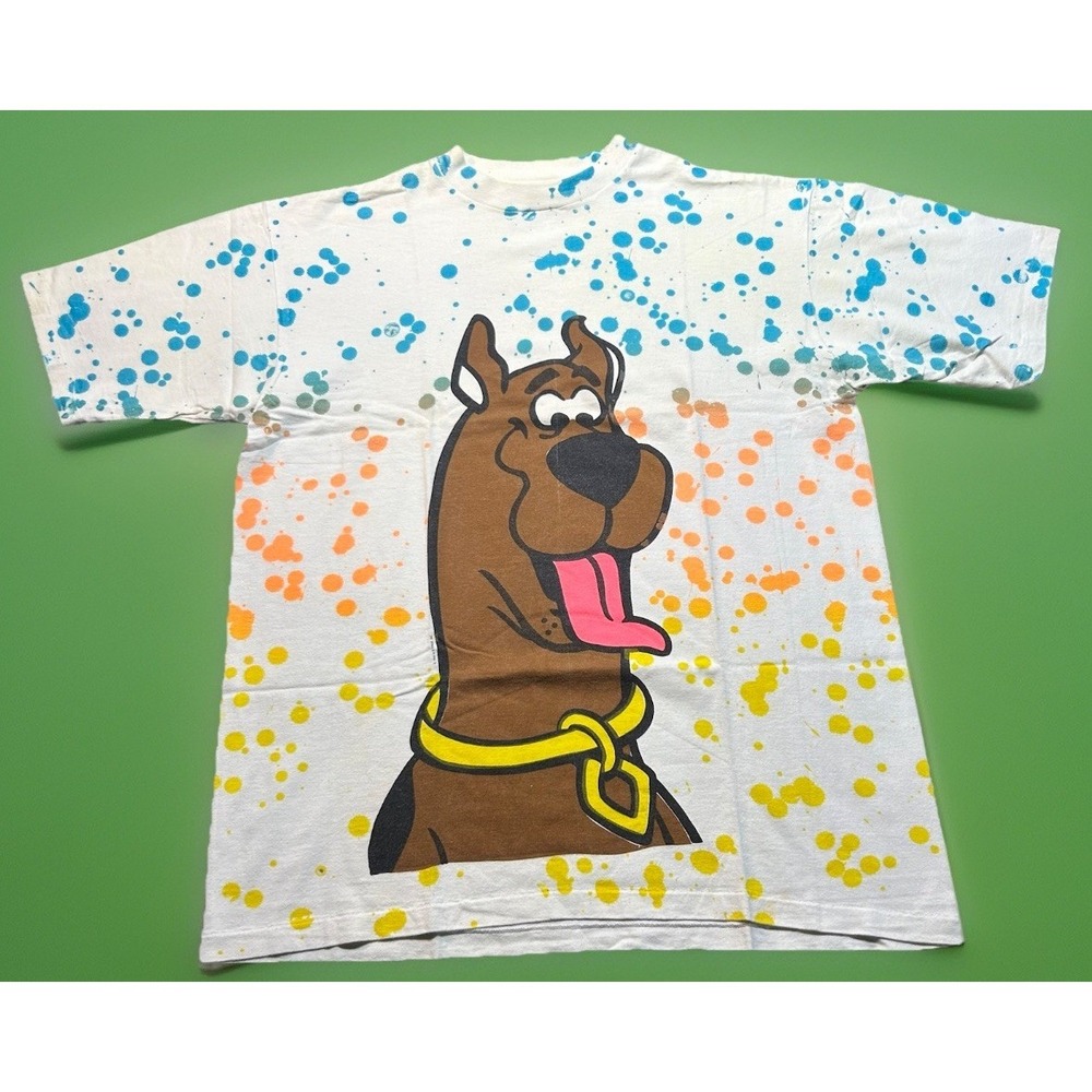 Vintage 1991 NEW Scooby Doo T-shirt Size L White Paint Splatter Single Stitch